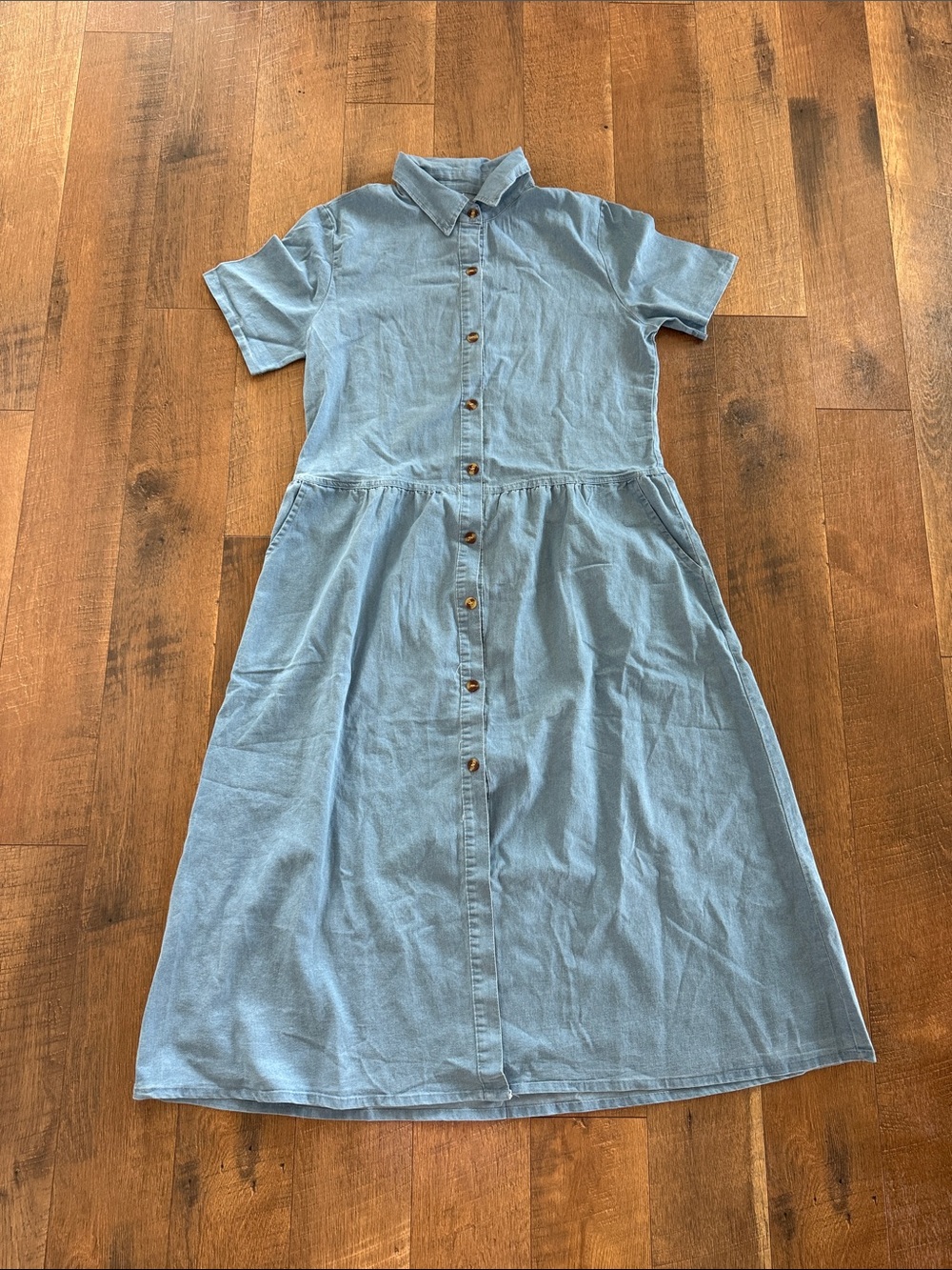 Women’s Maxi Light Blue Button-Front Shirt  Denim Dress